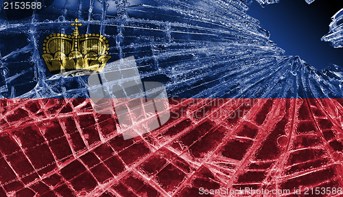 Image of Broken glass or ice with a flag, Liechtenstein