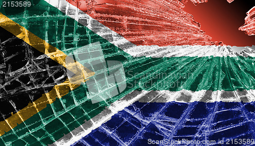 Image of Broken glass or ice with a flag, South Africa