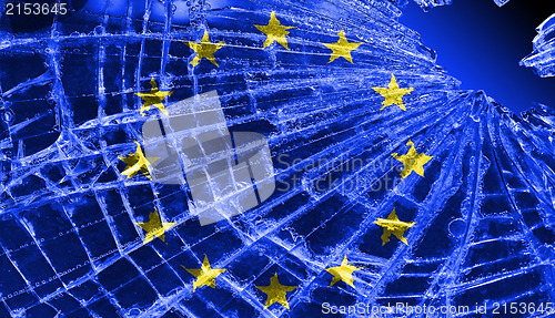 Image of Broken glass or ice with a flag, EU