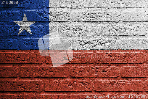 Image of Brick wall with a painting of a flag, Chili