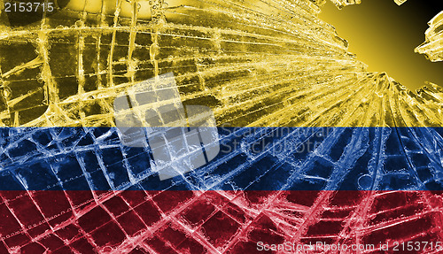 Image of Broken glass or ice with a flag, Colombia