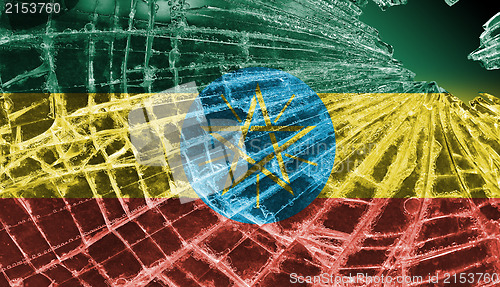 Image of Broken glass or ice with a flag, Ethiopia