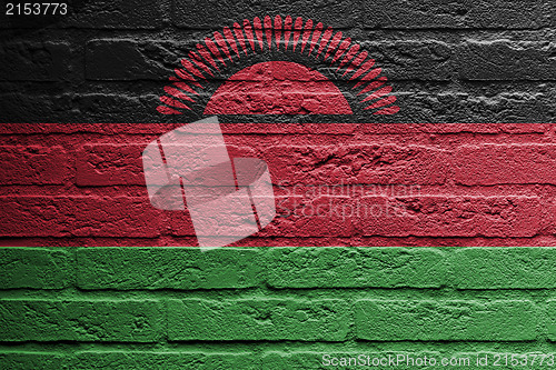 Image of Brick wall with a painting of a flag, Malawi