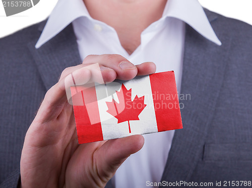 Image of Businessman showing card, matte paper effect