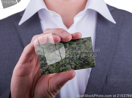 Image of Businessman showing card, matte paper effect