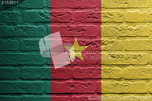 Image of Brick wall with a painting of a flag, Cameroon