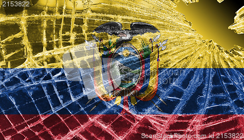 Image of Broken glass or ice with a flag, Ecuador