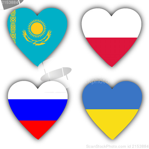 Image of Flags in the shape of a heart, coutries