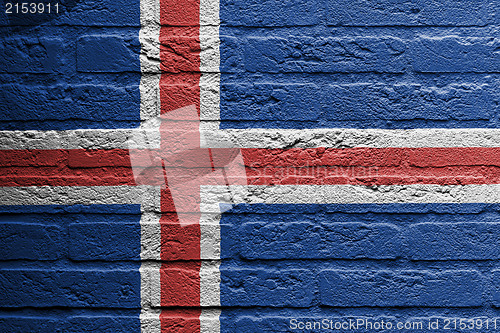 Image of Brick wall with a painting of a flag, Iceland