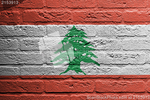 Image of Brick wall with a painting of a flag, Lebanon