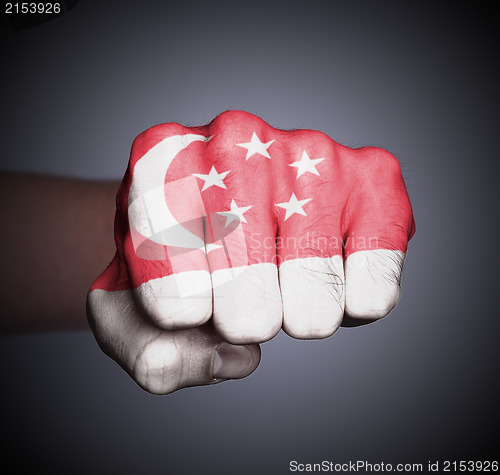 Image of Front view of punching fist on gray background