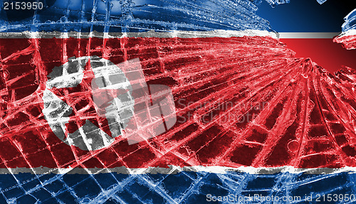 Image of Broken glass or ice with a flag, North Korea