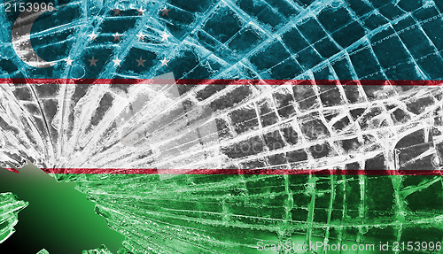 Image of Broken glass or ice with a flag, Uzbekistan