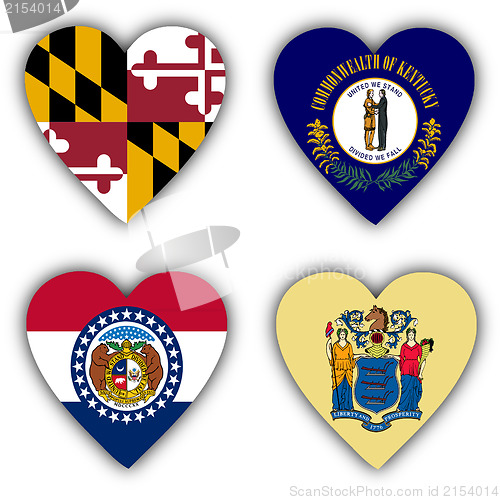 Image of Flags in the shape of a heart, US states