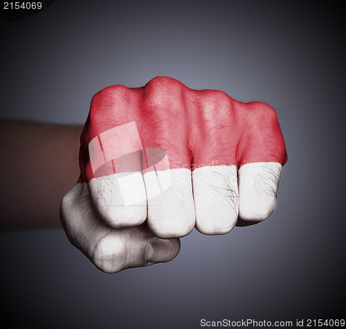 Image of Front view of punching fist on gray background