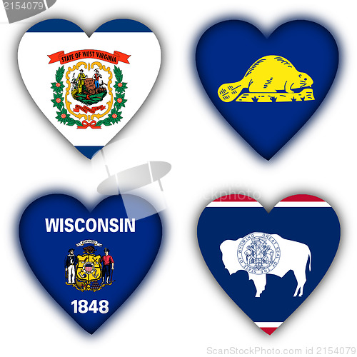 Image of Flags in the shape of a heart, US states