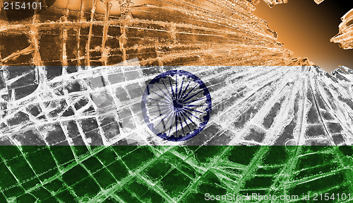 Image of Broken glass or ice with a flag, India