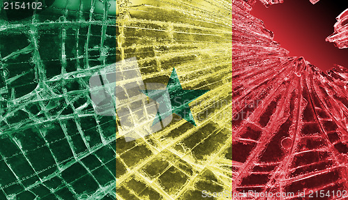 Image of Broken glass or ice with a flag, Senegal
