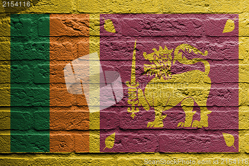 Image of Brick wall with a painting of a flag, Sri Lanka