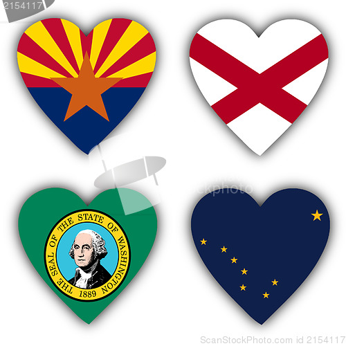 Image of Flags in the shape of a heart, US states