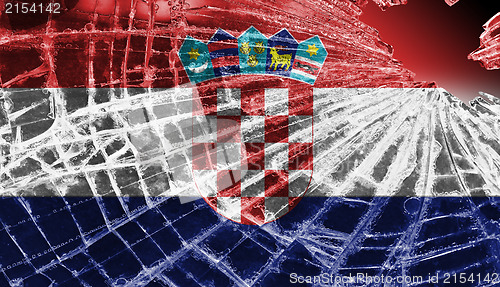 Image of Broken glass or ice with a flag, Croatia