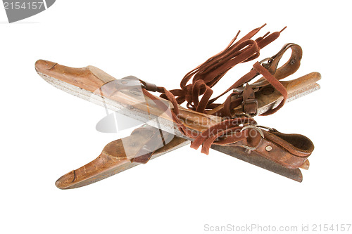 Image of Old wooden ice skates isolated