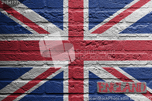 Image of Brick wall with a painting of a flag