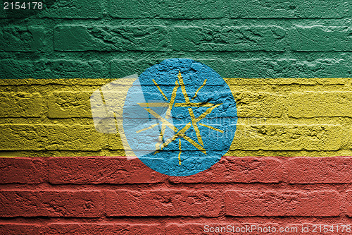 Image of Brick wall with a painting of a flag, Ethiopia