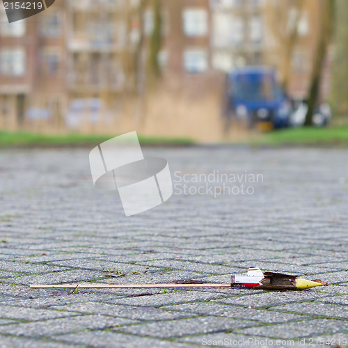 Image of Burnt-out rocket on the streets