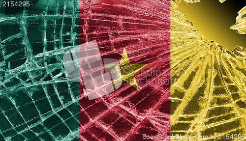 Image of Broken glass or ice with a flag, Cameroon