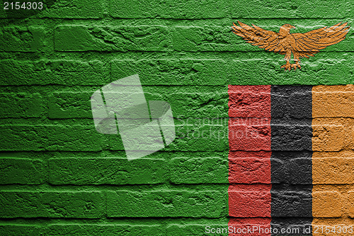 Image of Brick wall with a painting of a flag, Zambia