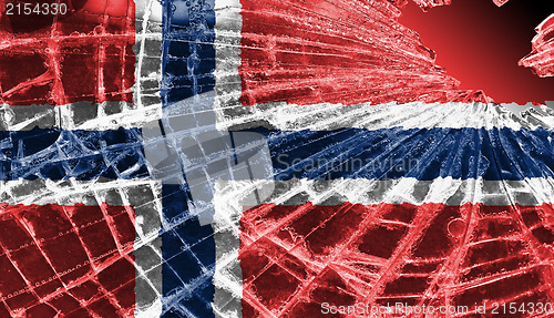 Image of Broken glass or ice with a flag, Norway