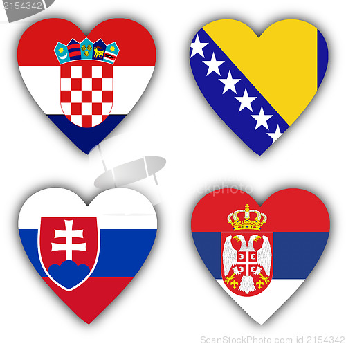 Image of Flags in the shape of a heart, coutries