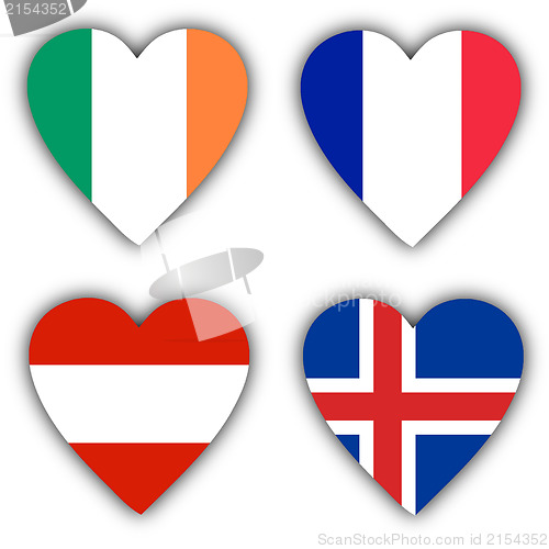 Image of Flags in the shape of a heart, coutries