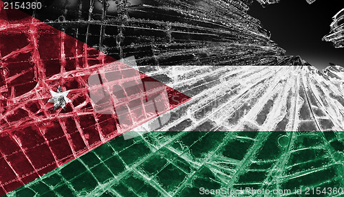 Image of Broken glass or ice with a flag, Jordan