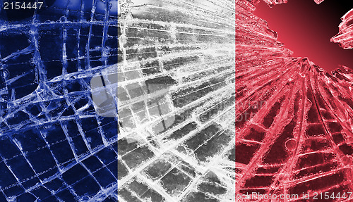 Image of Broken glass or ice with a flag, France