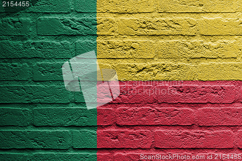Image of Brick wall with a painting of a flag, Benin