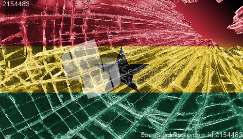 Image of Broken glass or ice with a flag, Ghana