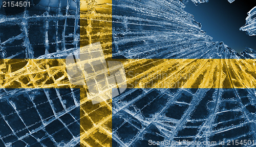Image of Broken glass or ice with a flag, Sweden