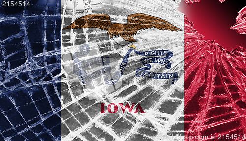 Image of Broken glass or ice with a flag, Iowa