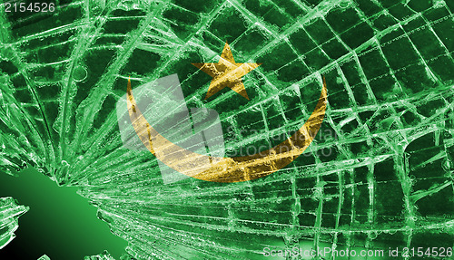 Image of Broken glass or ice with a flag, Mauritania