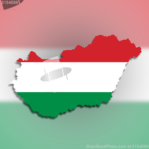 Image of Map of Hungary filled with flag