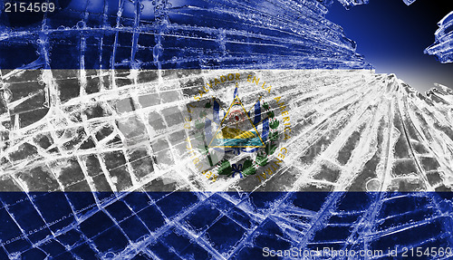 Image of Broken glass or ice with a flag, El Salvador