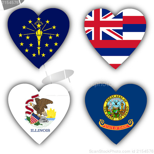 Image of Flags in the shape of a heart, US states