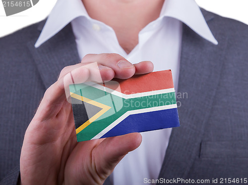 Image of Businessman showing card, matte paper effect