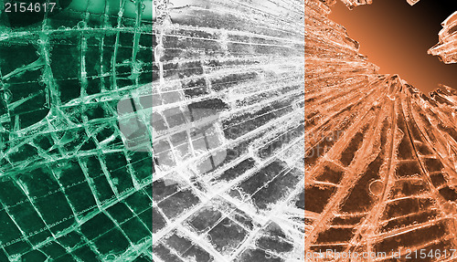 Image of Broken glass or ice with a flag, Ireland