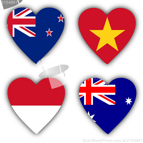 Image of Flags in the shape of a heart, coutries