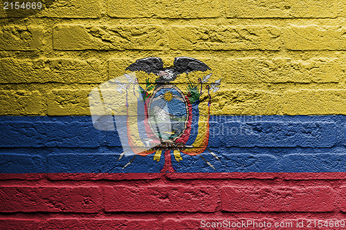 Image of Brick wall with a painting of a flag, Ecuador