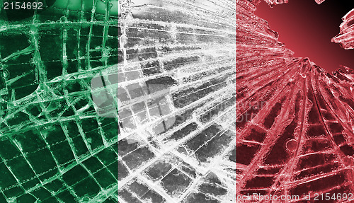 Image of Broken glass or ice with a flag, Italy