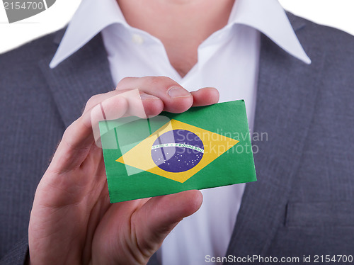Image of Businessman showing card, matte paper effect